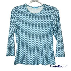 EUC J. McLaughlin Blue Link Printed Crew Neck Signature Tee